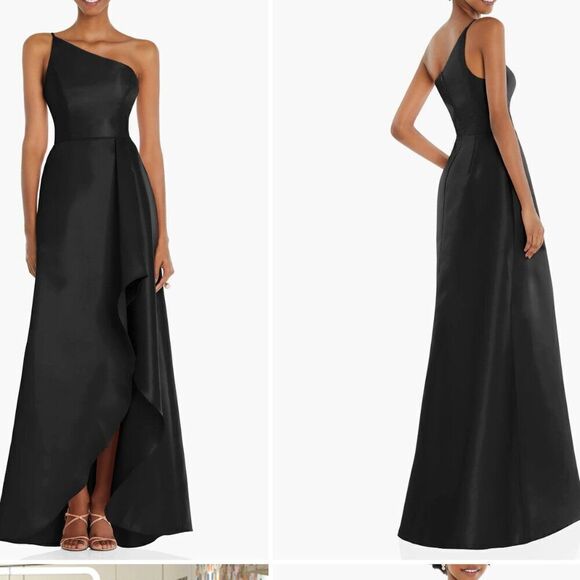 Alfred Sung One shoulder black satin twill gown size 0R NWT - Picture 1 of 11